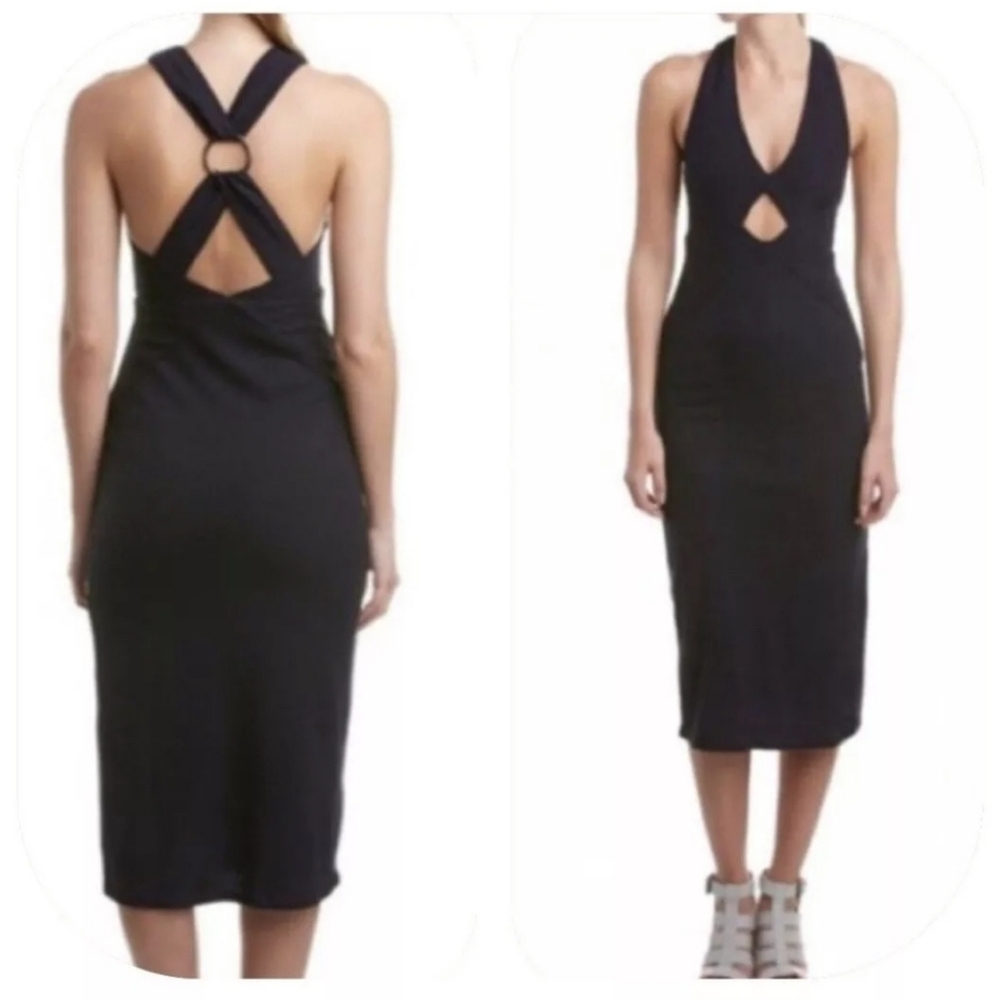 Free People Black Midi Bodycon Dress with Ring Back Detail